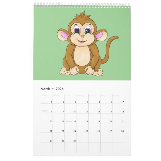 A cute calendar filled with happy characters カレンダー (3月 2026)