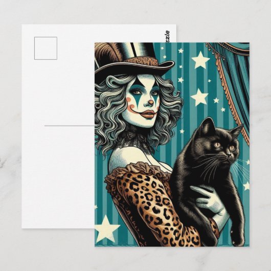 A Cute Clown and Black Cat ポストカード (正面/裏面)