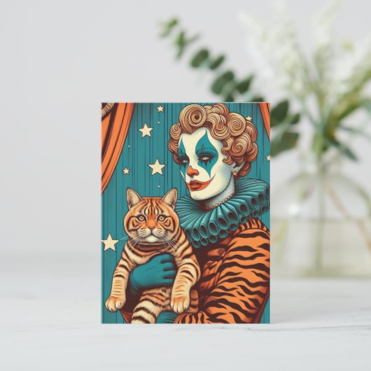 A Cute Clown and Tabby Ginger Cat ポストカード (スタンド正面)