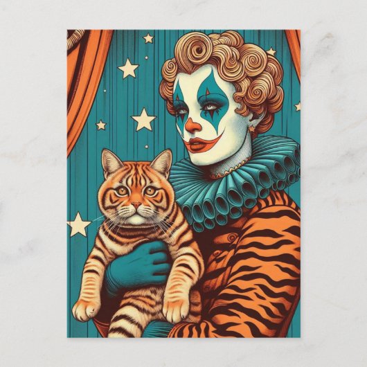 A Cute Clown and Tabby Ginger Cat ポストカード (正面)