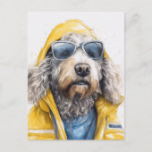 A Cute Doodle Dog in a Yellow Raincoat ポストカード (正面)