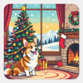 A Cute Festive Corgi Christmas スクエアシール (正面)