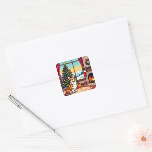 A Cute Festive Corgi Christmas スクエアシール (封筒)