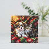 A Cute Festive Dog and Cat Personalized Christmas シーズンカード (スタンド正面)