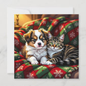 A Cute Festive Dog and Cat Personalized Christmas シーズンカード (正面)