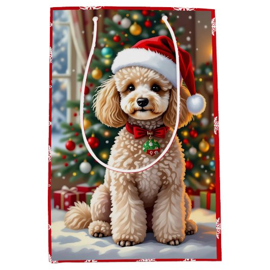 A Cute Festive Poodle Christmas   ミディアムペーパーバッグ (正面)