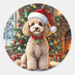 A Cute Festive Poodle Christmas   ラウンドシール