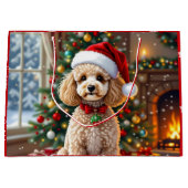 A Cute Festive Poodle Christmas ラージペーパーバッグ (正面)