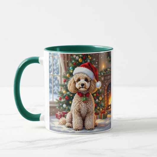 A Cute Festive Poodle Personalized Christmas  マグカップ (左)