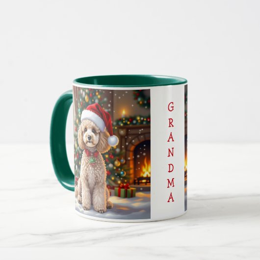 A Cute Festive Poodle Personalized Christmas マグカップ (正面左)