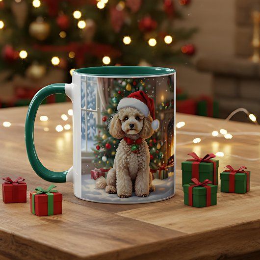 A Cute Festive Poodle Personalized Christmas  マグカップ
