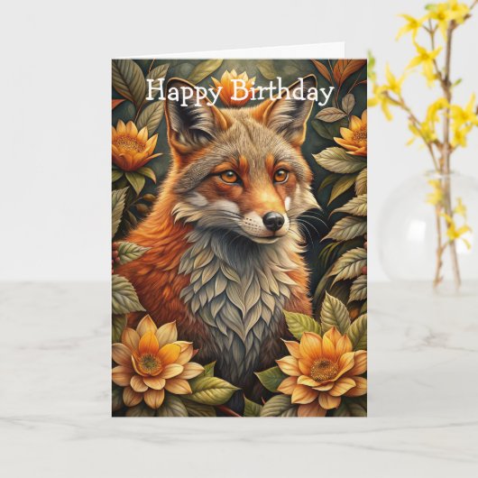 A Cute Forest Red Fox カード (黄色い花)
