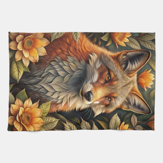 A Cute Forest Red Fox キッチンタオル (横)