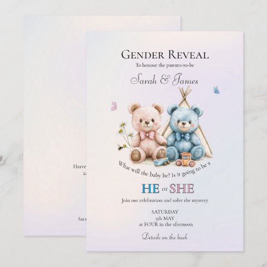 A Cute Gender Reveal Party Invitation 招待状 (正面/裏面)