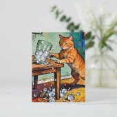 A cute ginger cat knocks over a glass of ice ポストカード (スタンド正面)