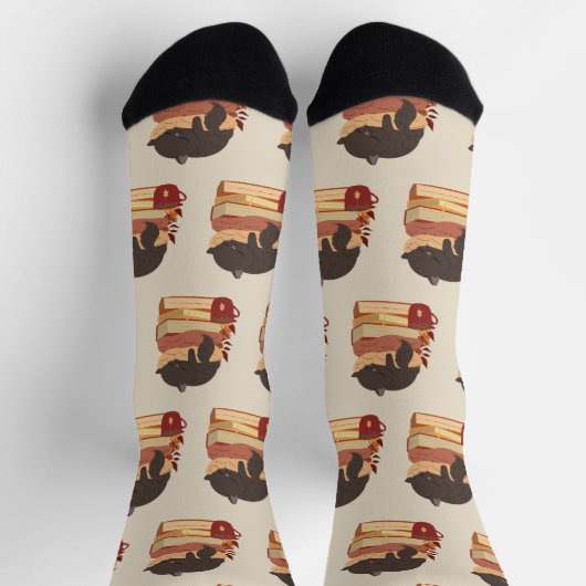 A cute kitten sleeping curled up on a pile of book ソックス (上部)