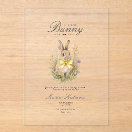 A cute little Floral Bunny Yellow Bow Baby Shower  アクリル招待状