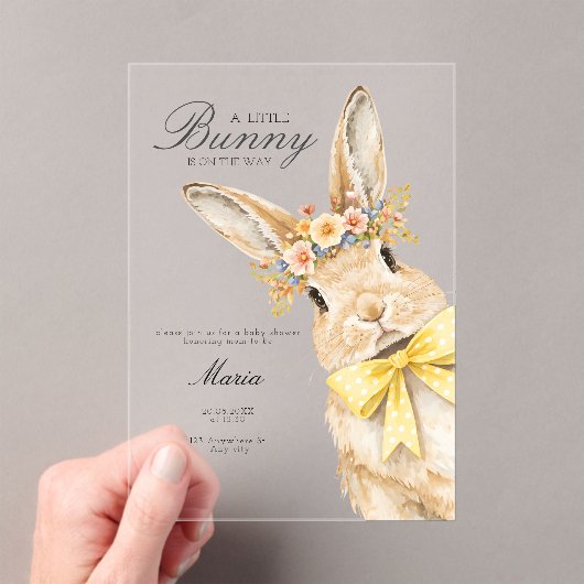 A cute little Floral Bunny Yellow Bow Baby Shower  アクリル招待状 (インサイチュ (ポータブル))