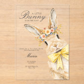 A cute little Floral Bunny Yellow Bow Baby Shower  アクリル招待状 (正面)