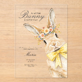 A cute little Floral Bunny Yellow Bow Baby Shower  アクリル招待状