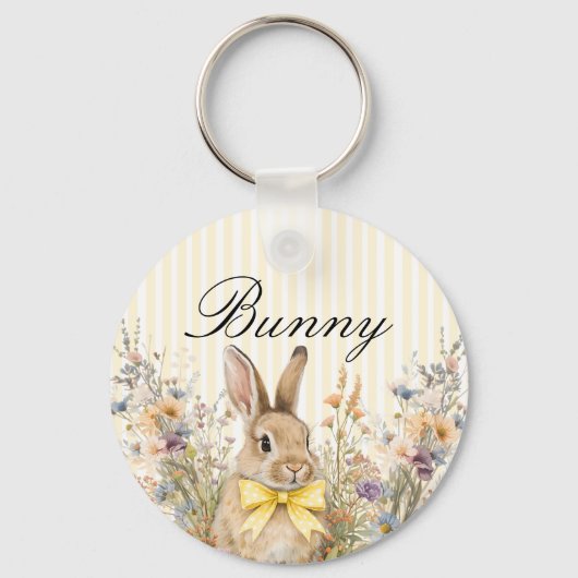 A cute little Floral Bunny Yellow Bow Baby Shower  キーホルダー (正面)