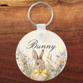 A cute little Floral Bunny Yellow Bow Baby Shower  キーホルダー (正面)