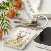 A cute little Floral Bunny Yellow Bow Baby Shower  キーホルダー (正面右)