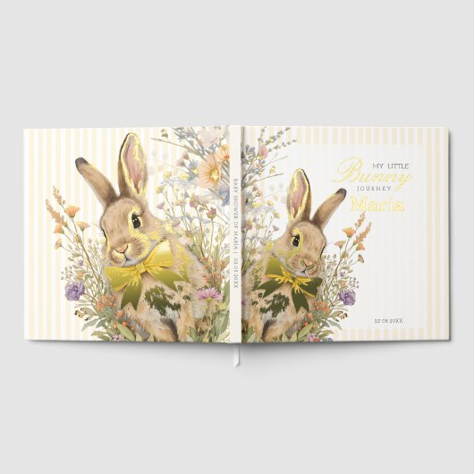 A cute little Floral Bunny Yellow Bow Baby Shower  ゲストブック (全面)