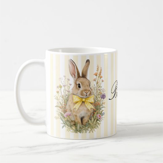 A cute little Floral Bunny Yellow Bow Baby Shower  コーヒーマグカップ (左)