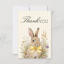 A cute little Floral Bunny Yellow Bow Baby Shower  サンキューカード
