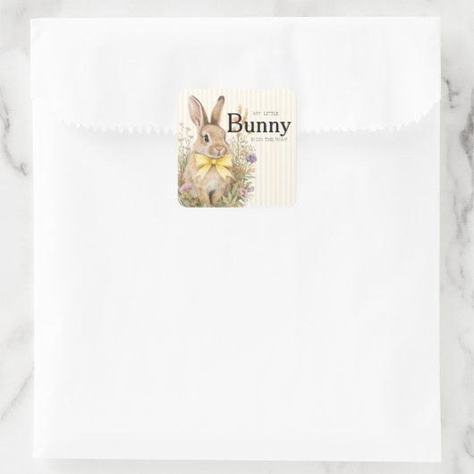 A cute little Floral Bunny Yellow Bow Baby Shower  スクエアシール (バッグ)