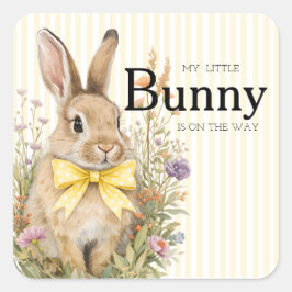 A cute little Floral Bunny Yellow Bow Baby Shower  スクエアシール