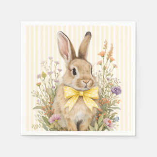 A cute little Floral Bunny Yellow Bow Baby Shower スタンダードカクテルナプキン