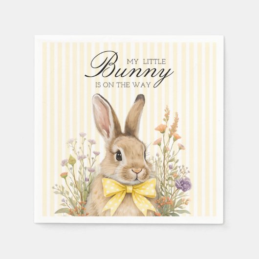 A cute little Floral Bunny Yellow Bow Baby Shower  スタンダードカクテルナプキン (正面)