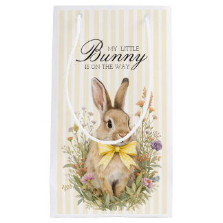 A cute little Floral Bunny Yellow Bow Baby Shower  スモールペーパーバッグ