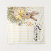 A cute little Floral Bunny Yellow Bow Baby Shower  タペストリー (正面(横))
