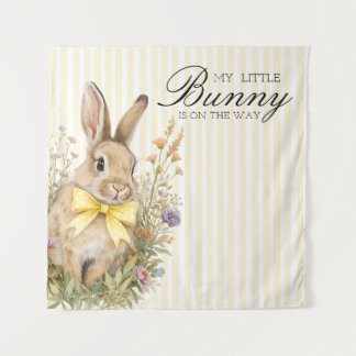 A cute little Floral Bunny Yellow Bow Baby Shower  タペストリー