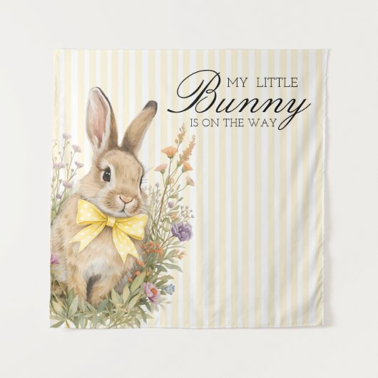 A cute little Floral Bunny Yellow Bow Baby Shower  タペストリー (正面)