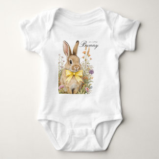 A cute little Floral Bunny Yellow Bow Baby Shower ベビーボディスーツ