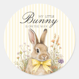 A cute little Floral Bunny Yellow Bow Baby Shower  ラウンドシール
