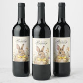 A cute little Floral Bunny Yellow Bow Baby Shower  ワインラベル (ボトル)