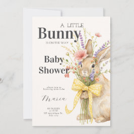 A cute little Floral Bunny Yellow Bow Baby Shower  招待状