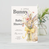 A cute little Floral Bunny Yellow Bow Baby Shower  招待状 (スタンド正面)