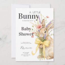 A cute little Floral Bunny Yellow Bow Baby Shower  招待状