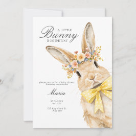 A cute little Floral Bunny Yellow Bow Baby Shower  招待状
