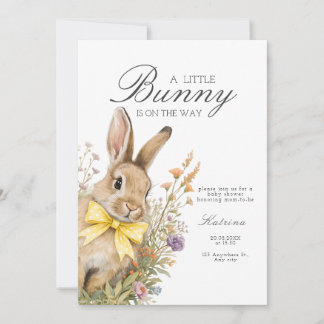 A cute little Floral Bunny Yellow Bow Baby Shower  招待状
