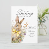 A cute little Floral Bunny Yellow Bow Baby Shower  招待状 (スタンド正面)