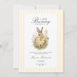 A cute little Floral Bunny Yellow Bow Baby Shower  招待状