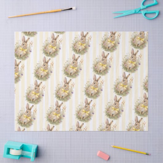 A cute little Floral Bunny Yellow Bow Baby Shower  薄葉紙 (クラフト)