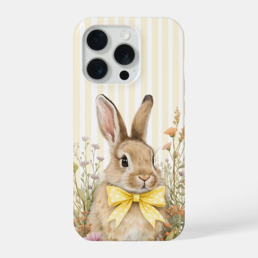 A cute little Floral Bunny Yellow Bow Baby Shower iPhoneケース (裏面)